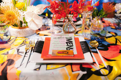 Neon wedding design incorporating bold patterns and bright colors at Valley Relics Museum