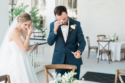 Bride and groom doing first look in Alabama