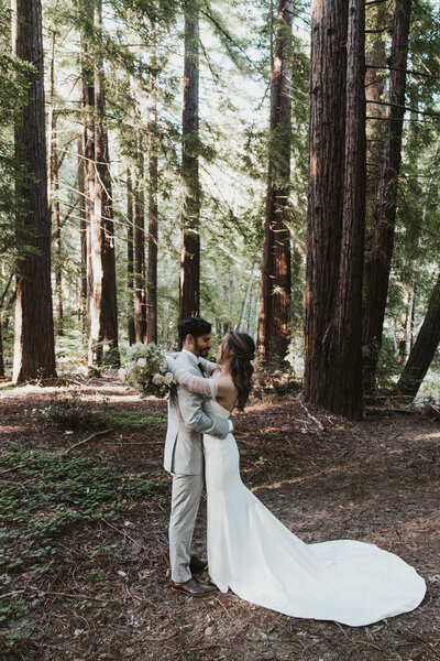bride and groom eloping in redwoods in Big Sur taken by Big Sur elopement photographer Kasey Mantiply