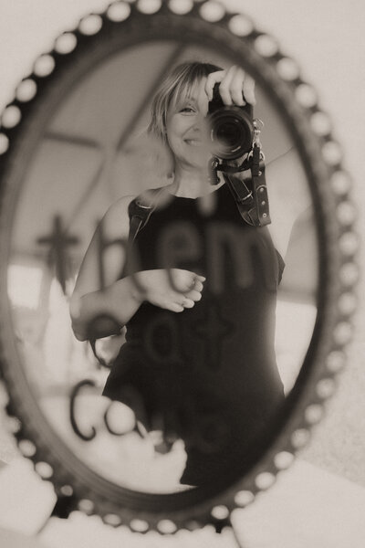 A black and white photo of wedding photographer Julia from Fire & Fly photography coffs harbour