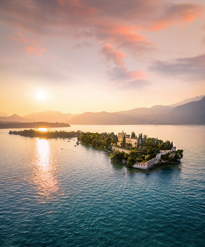 Aerial View Garda Lake Lombardy Italy sunset
