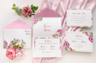 Pink floral invitation suite