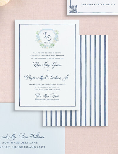 Semi custom wedding Invitation featuring bridge and lighthouse