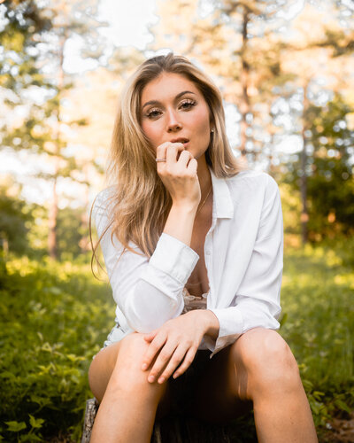 A serious glance during an outdoor portrait session near Saratoga Springs, NY.
