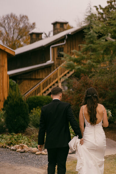 Groom and bride walking