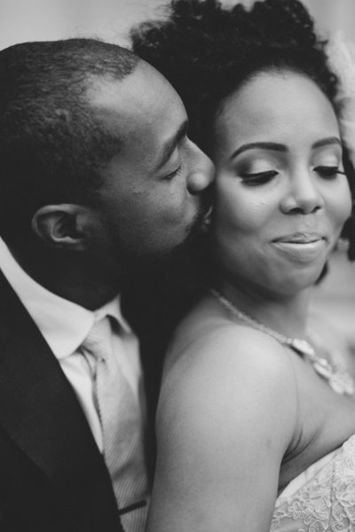 Intimate black and white wedding photo of bohemian couple in Seattle