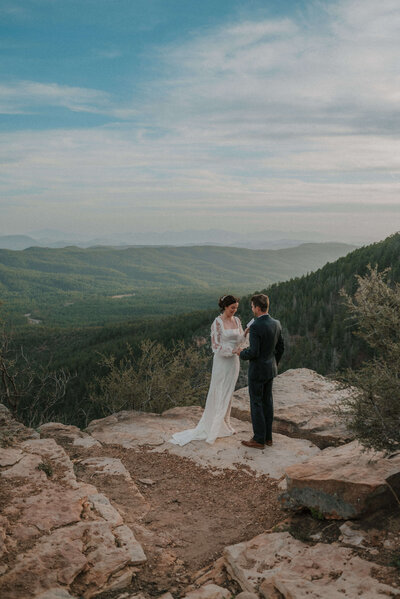 Bride and Groom Exchanging Vows on Mountain Side