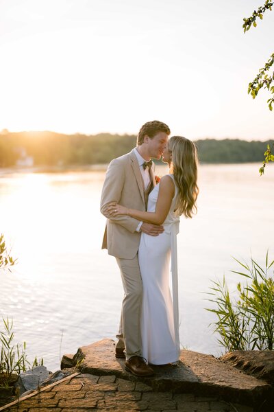 Bride and groom kissing