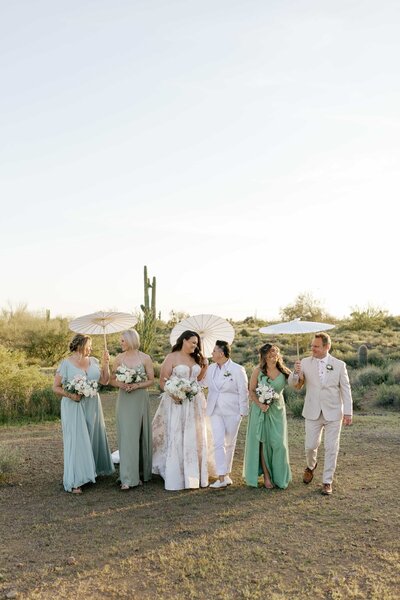 Wedding cocktail hour at sunset with mountain backdrop