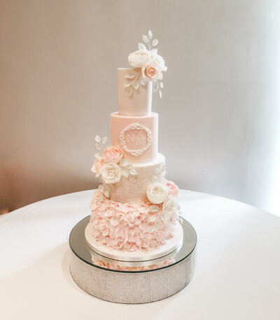 Wedding Cakes Nottingham, 4 tier burgundy & gold wedding cake, Hazel Gap Barn