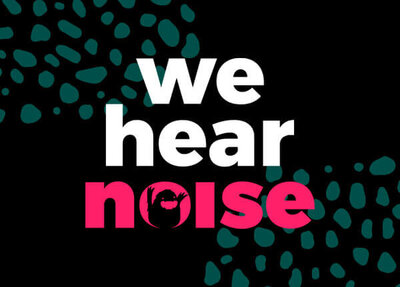 Wehearnoise branding identity creation / logo design on a black background with leopard print texture