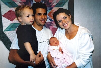 Photos of Castilia, her husband, and her two kids when they were all younger.