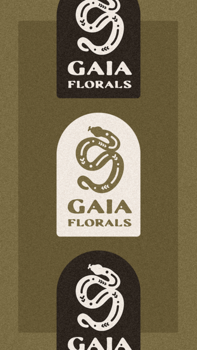 Gaia Florals submark logos in alternating colors on a green textured background