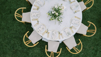 Drone photo of a reception table at kiawah ocean course