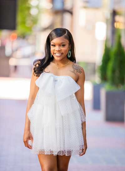 senior girl in white dress