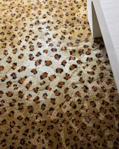 leopard cheetah print funky mid century interior design studio Los Angeles home mid-century design traditional bespoke millwork modern living eclectic living room colorful artful pattern play 