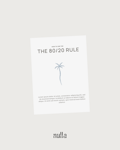 Off white minimalist social media template with the title 'the 80 20 rule' with a palm tree illustration underneath.
