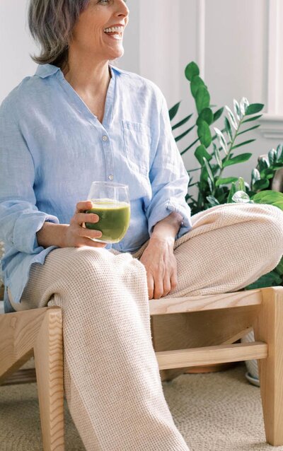 A smiling and happy adult relaxed with no anxiety