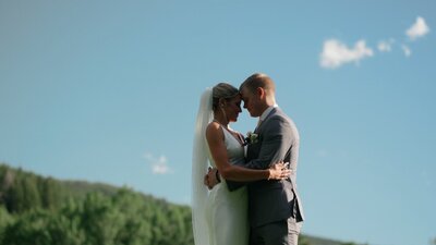 bride and groom looking at each other