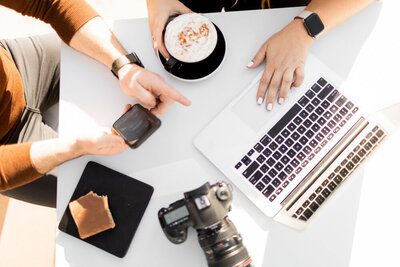 Flatlay of planning, coffee, computer