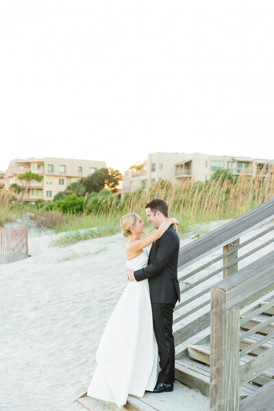 bride and groom portraits on the beach at Sea Pines Resort photographed by wedding photographer Dana Cubbage.
