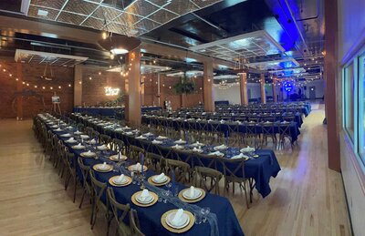 Gorgeous historical event and wedding venue with navy blue decor in great falls mt