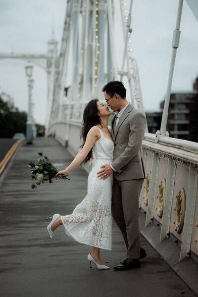 Couple getting married in historical street of London