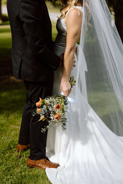 A close up of a bride's bouquet 