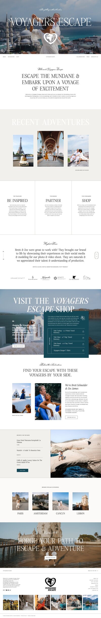 Showit website for Voyagers Escape, travel content creators