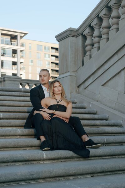 Couples engagement session in Indianapolis at sunset by April Graber Photography