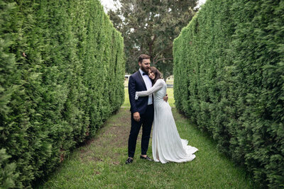 Picture of a couple who got married in the Hunter Valley, Hugging at Krinklewood Estate