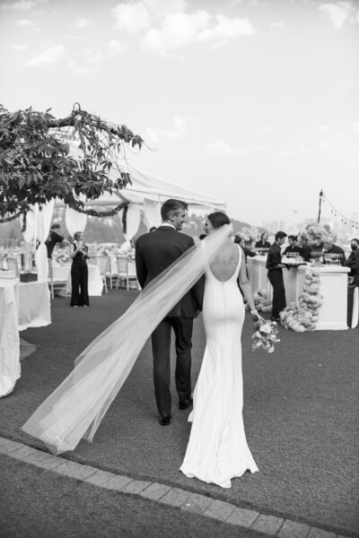 Bride and groom candid black and white photo at Seattles historic venue The admirals house