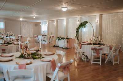 Decorated wedding reception room