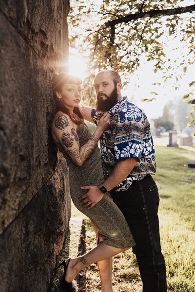 edgy non traditional couple photos at cemetery