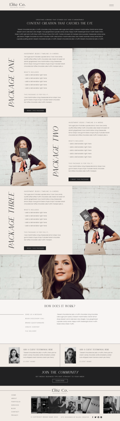 Service page from Showit website template