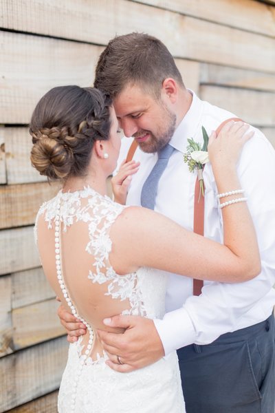 Bride and groom walk up memorial steps at their DC wedding