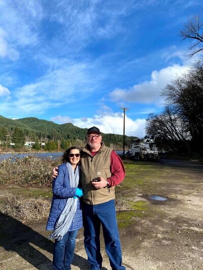 Janet and Buck Pelroy of Ecosystems transfer and recycling smile at the camera