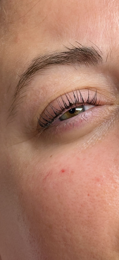 Close-up of lash lift and tint  applied at Jazzy's Glam Bar in Tampa, F