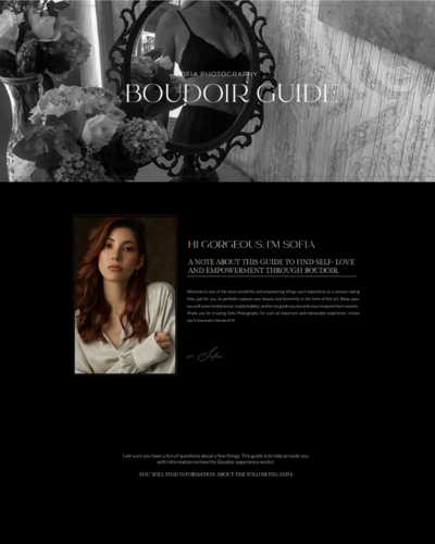 Boudoir photographer Showit website add-on page design showcasing luxury, empowering, and artistic style for client galleries and bookings