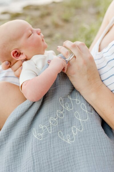 Kids playfully hang off of father's arms during family photography session in Edina.