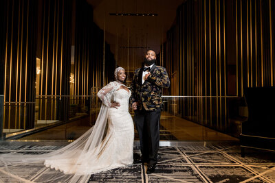 Luxury Black Wedding Couple in Hotel W  in Atlanta, photo by Bonnie Blu