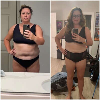 Side by side of a client's before and after progress pictures