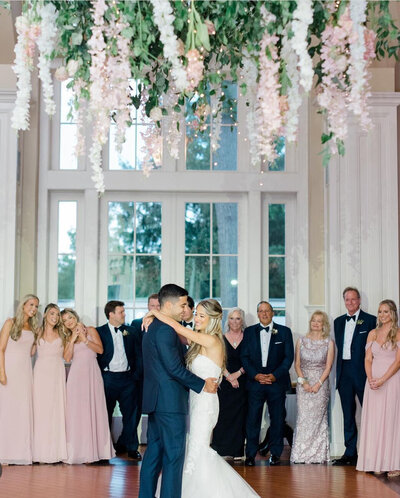 bride and groom dancing