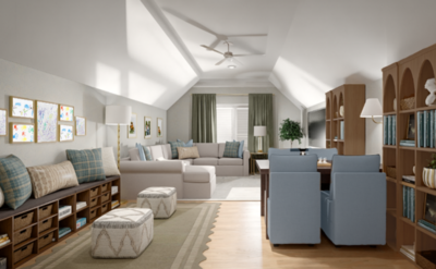 3D rendered image of a family room