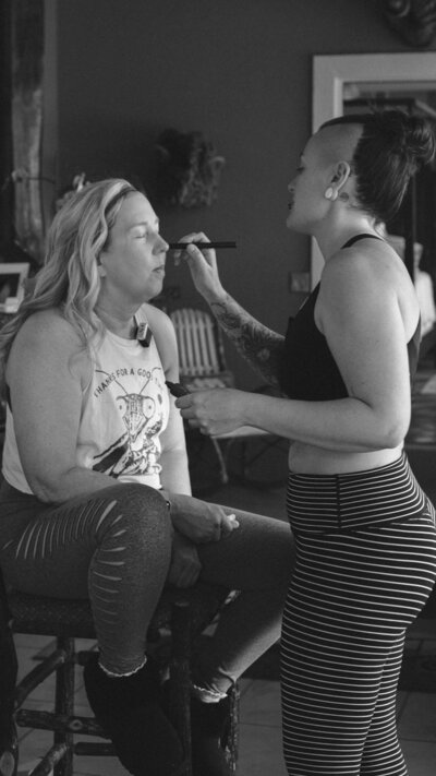 Makeup prep for a creative aerial video shoot on Trapeze, Despacito.  