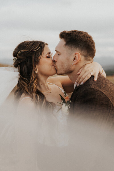 Couple kissing at their elopement in Park City, Utah