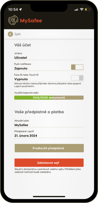 nastavení uživatele mysafee mobil