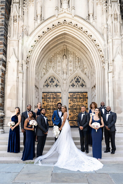 Bridal party on church steps for Elana Events