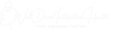 Script font with words "Well Dawn Integrative Health" and sans serif font "Your Wellness Partner"