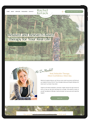 A clean and calming website design for a psychotherapist, featuring soothing colors and easy navigation for mental health support.
